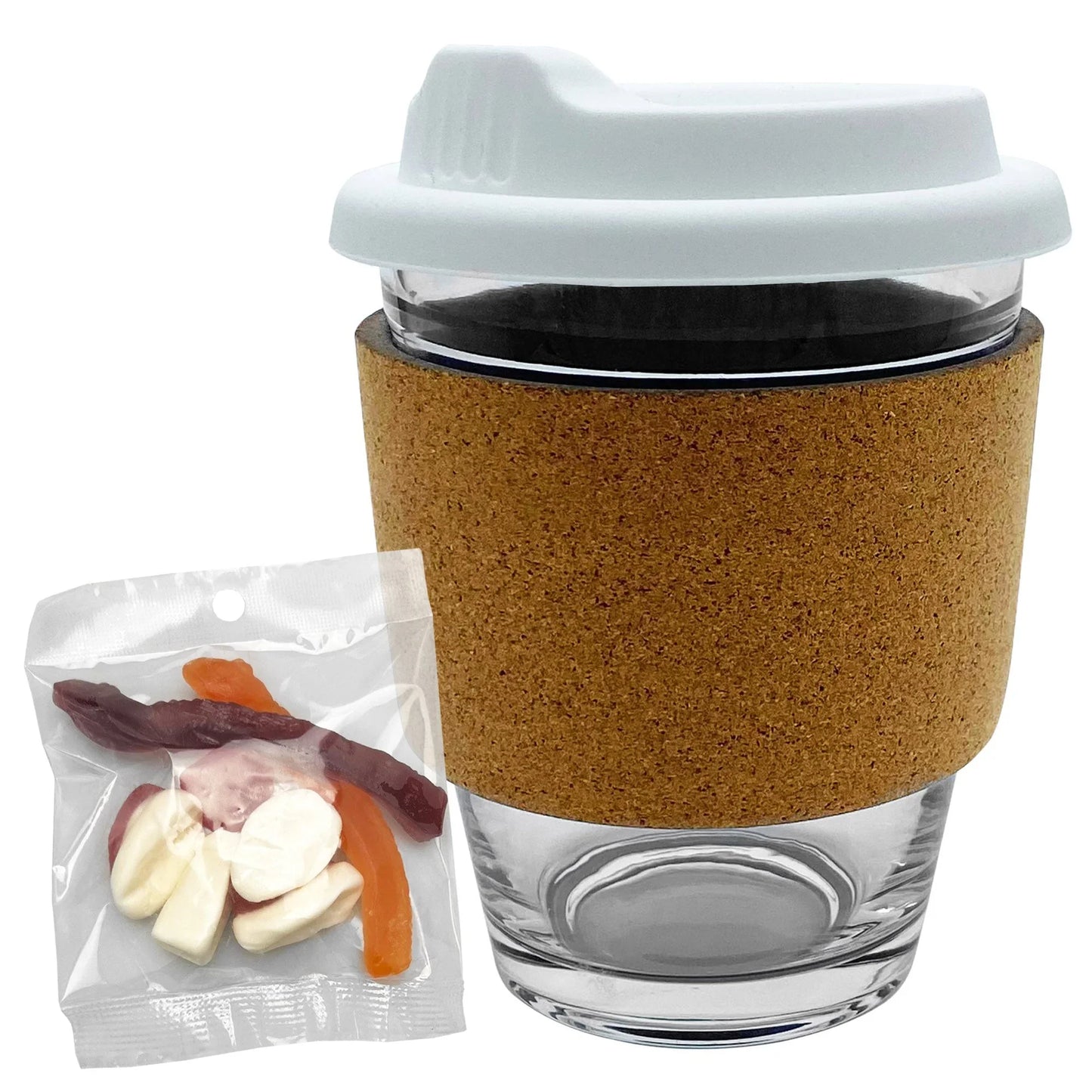 Jelly Party Mix in Cork Band Glass Coffee Cup - PrintaPromo