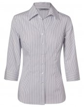 M8200Q Womens Ticking Stripe 3/4 Sleeve Shirt