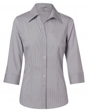 M8200Q Womens Ticking Stripe 3/4 Sleeve Shirt