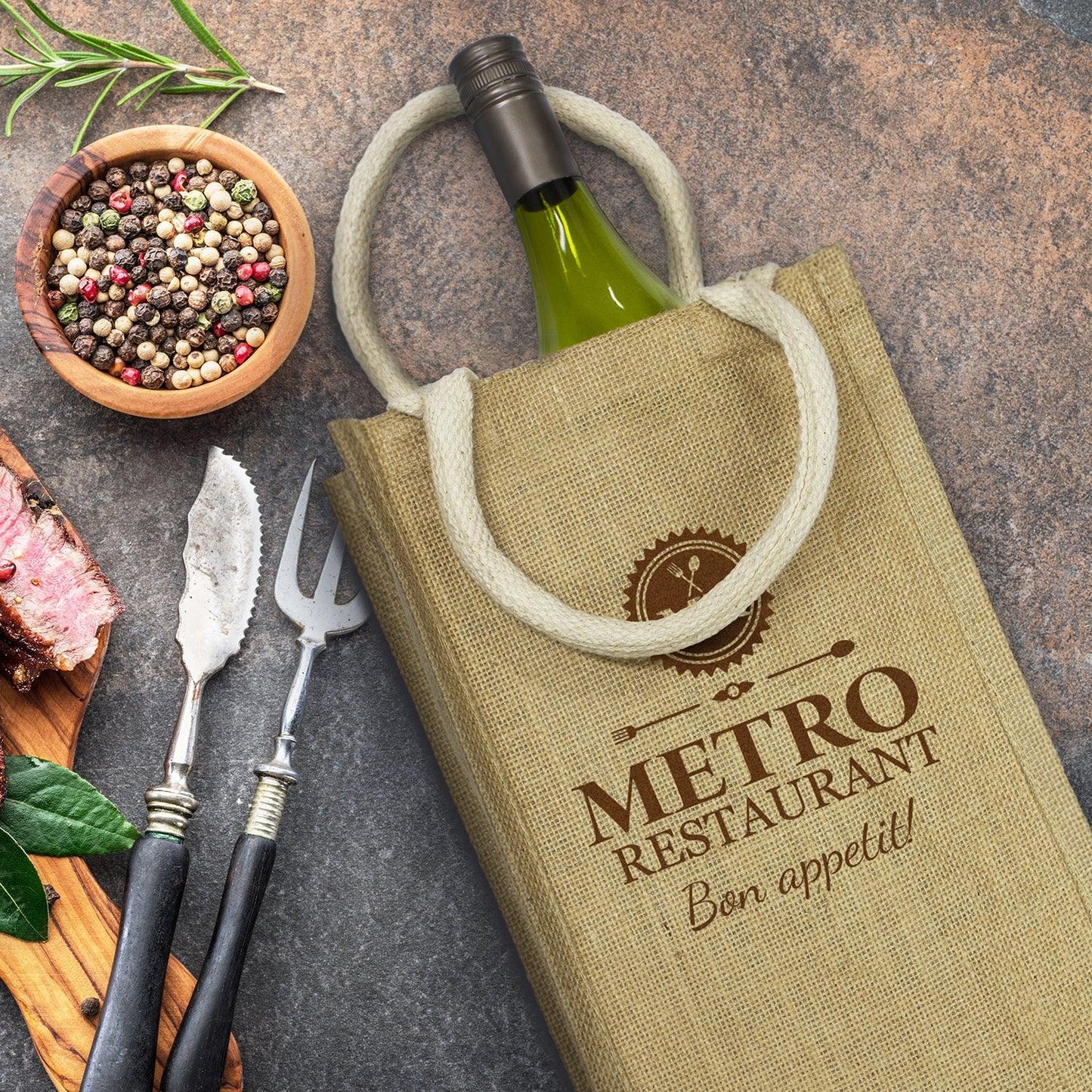 Donato Jute Double Wine Carrier - PrintaPromo