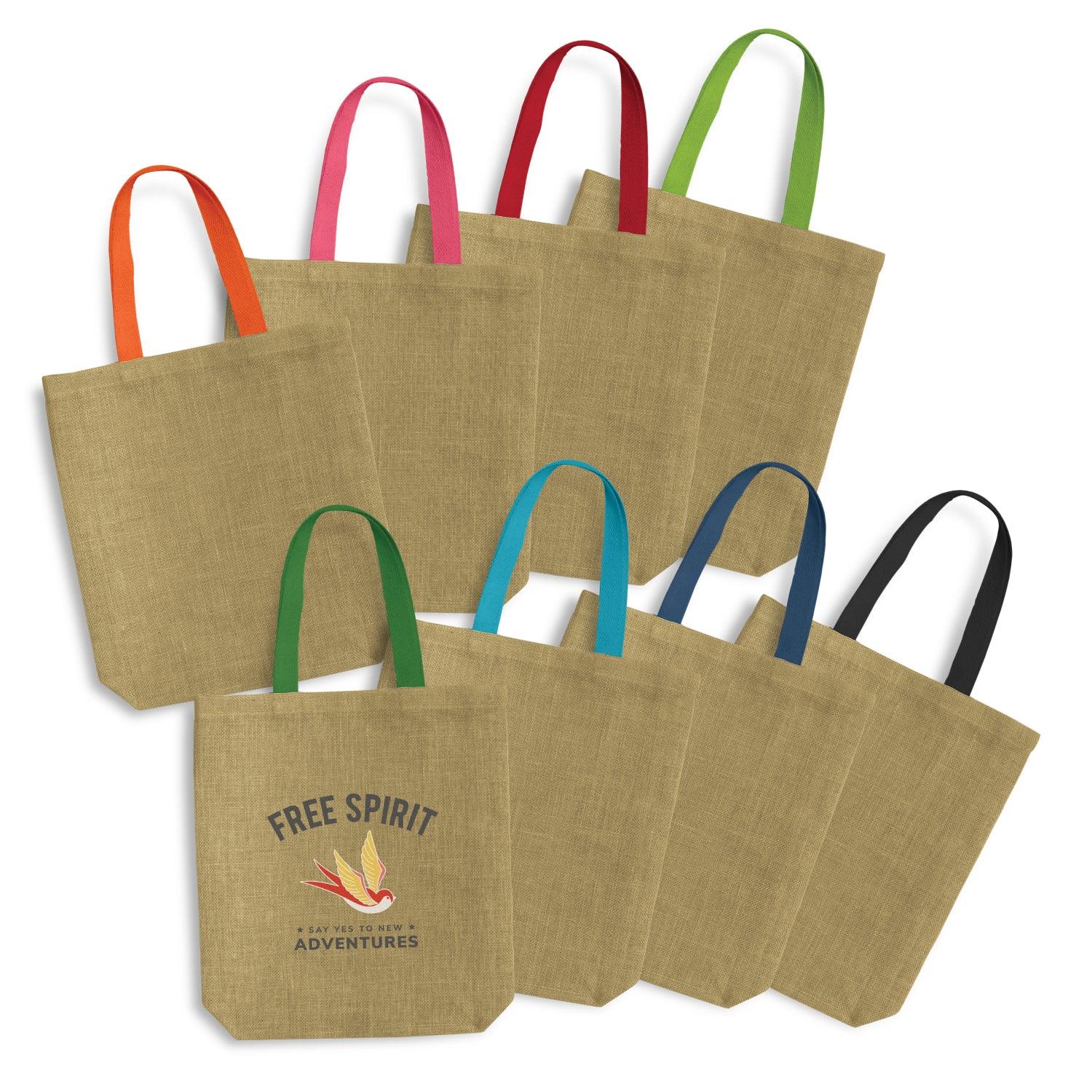 Thera Jute Tote Bag - Coloured Handles - PrintaPromo