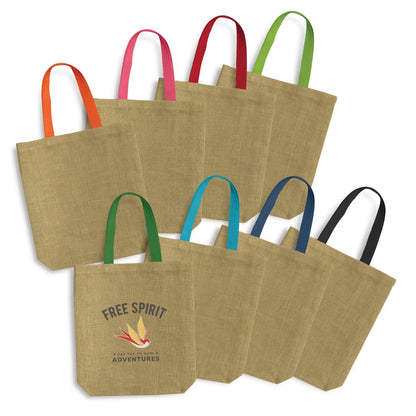 Thera Jute Tote Bag - Coloured Handles - PrintaPromo