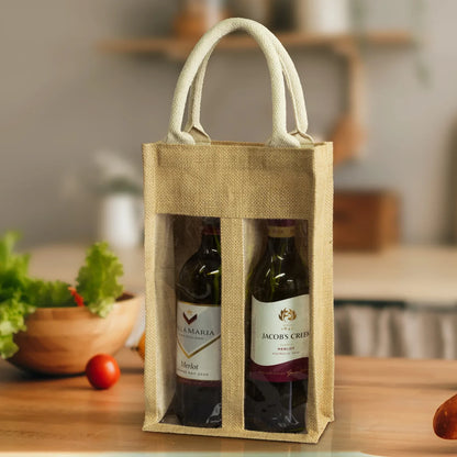 Serena Jute Double Wine Carrier - PrintaPromo