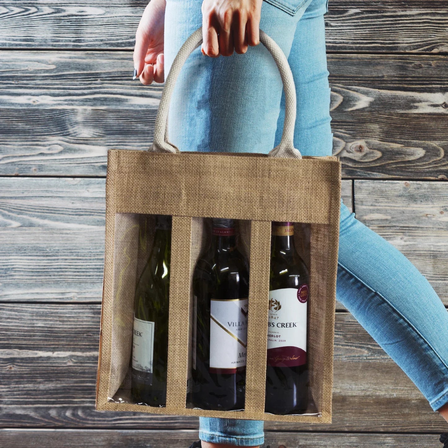 Serena Jute Triple Wine Carrier - PrintaPromo