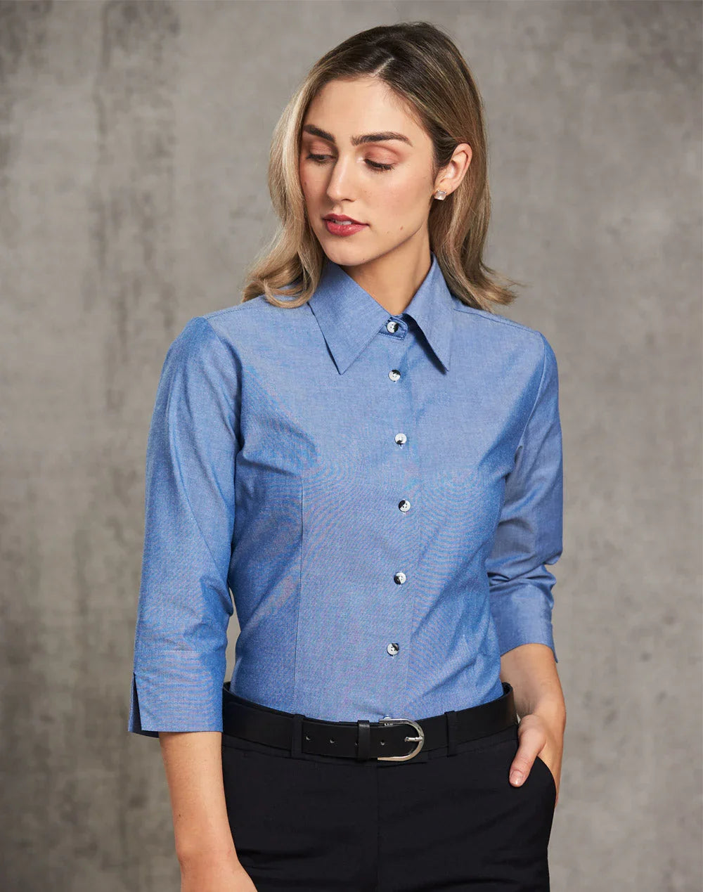 Ladies Wrinkle Free 3/4 Sleeve Chambray Shirts BS04 - PrintaPromo