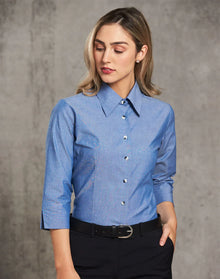 Ladies Wrinkle Free 3/4 Sleeve Chambray Shirts BS04 - PrintaPromo