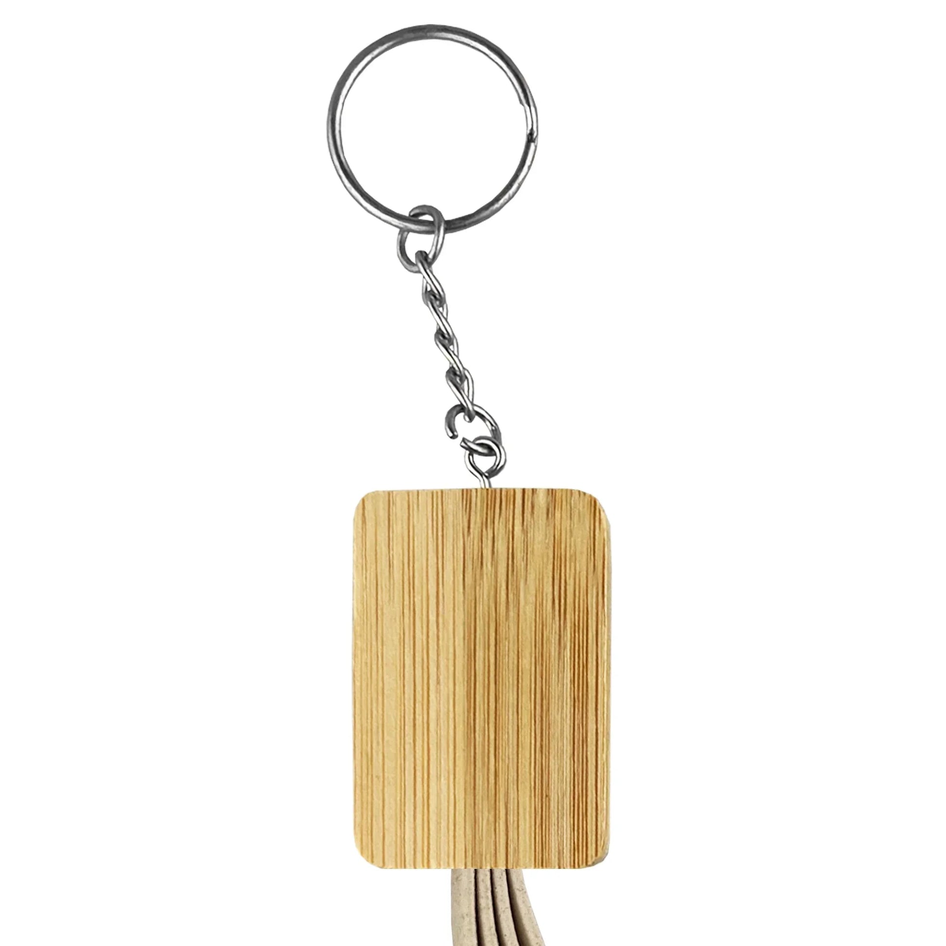 Square Bamboo Charging Cable Key Ring - PrintaPromo
