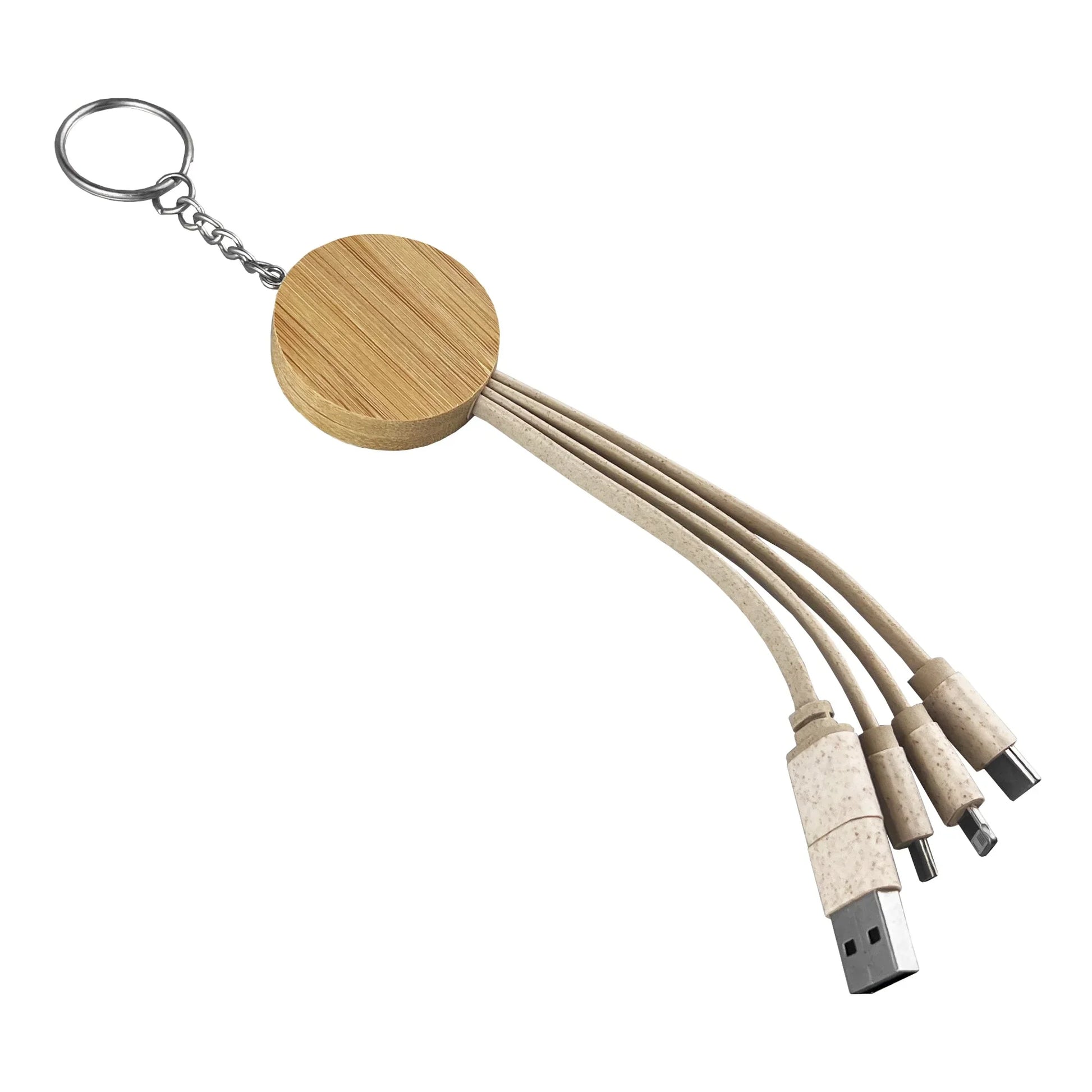 Round Bamboo Charging Cable Key Ring - PrintaPromo