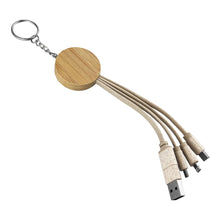 Round Bamboo Charging Cable Key Ring - PrintaPromo
