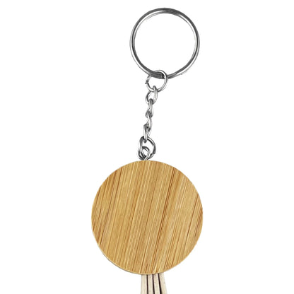 Round Bamboo Charging Cable Key Ring - PrintaPromo