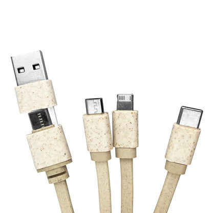 Round Bamboo Charging Cable Key Ring - PrintaPromo