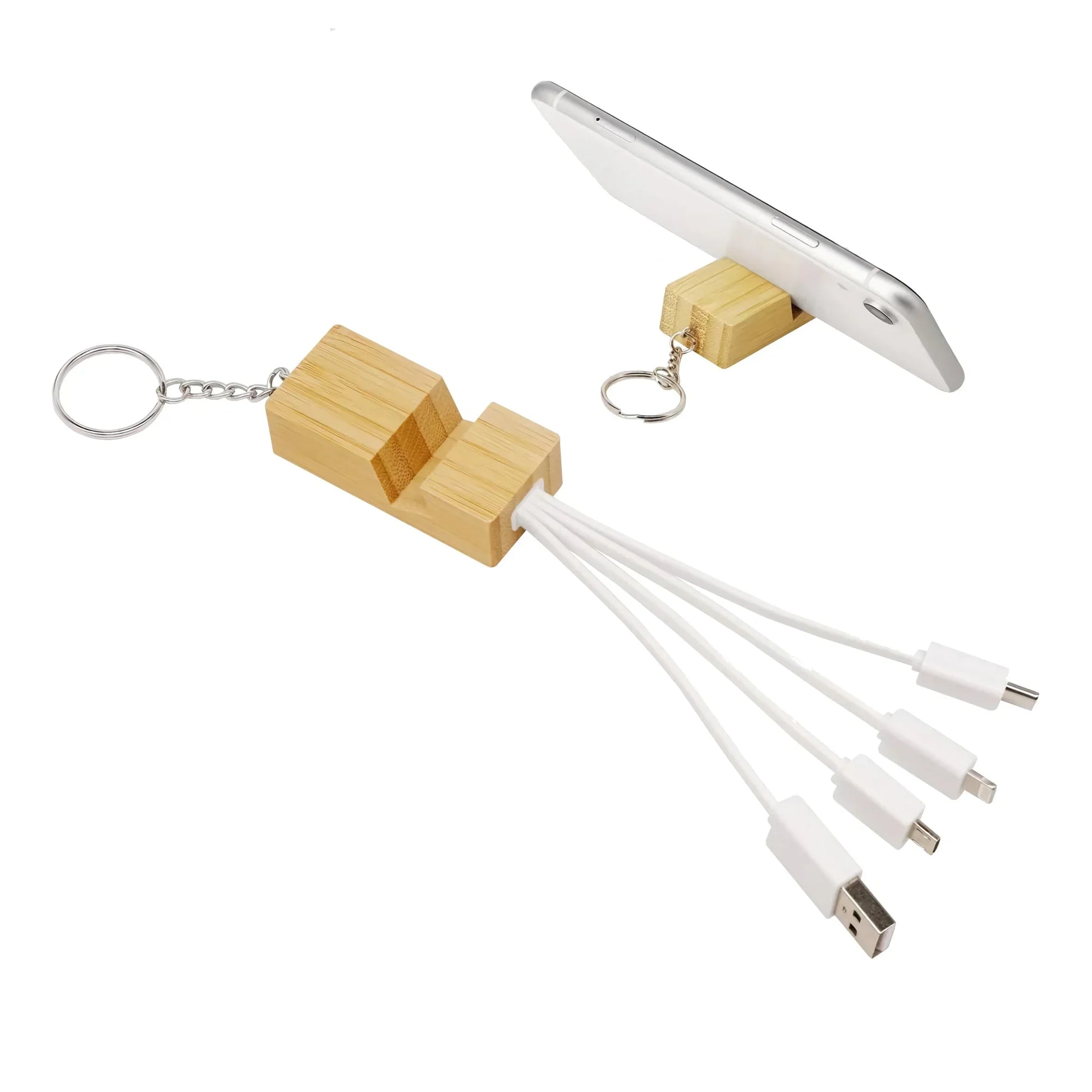 Phone Stand Bamboo Charging Cable Key Ring - PrintaPromo