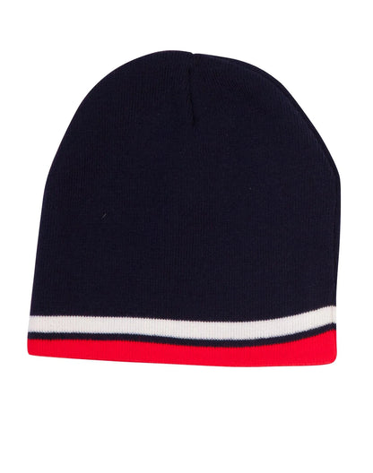 Knitted Contrast Stripes Beanie CH63 - PrintaPromo