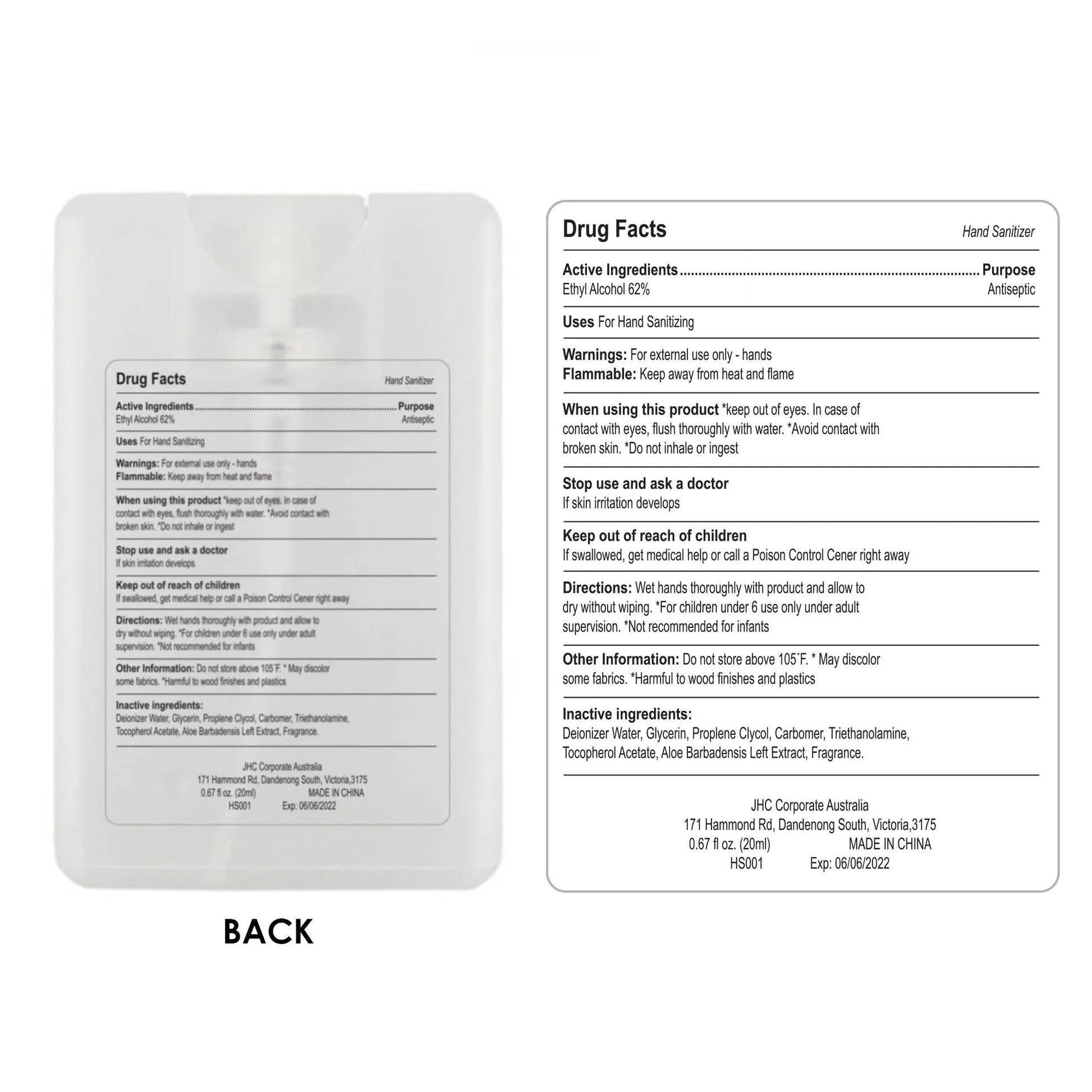 20ml Hand Sanitiser Spray Card - PrintaPromo