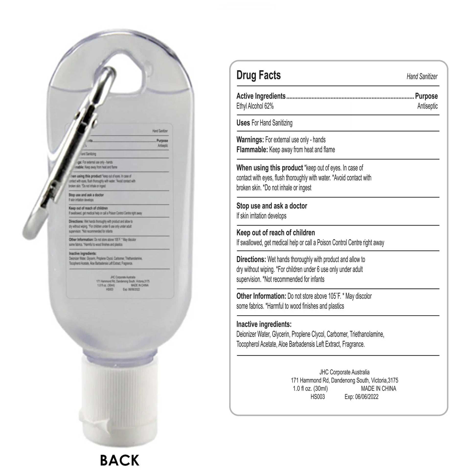 30ml Gel Hand Sanitiser with Carabiner - PrintaPromo
