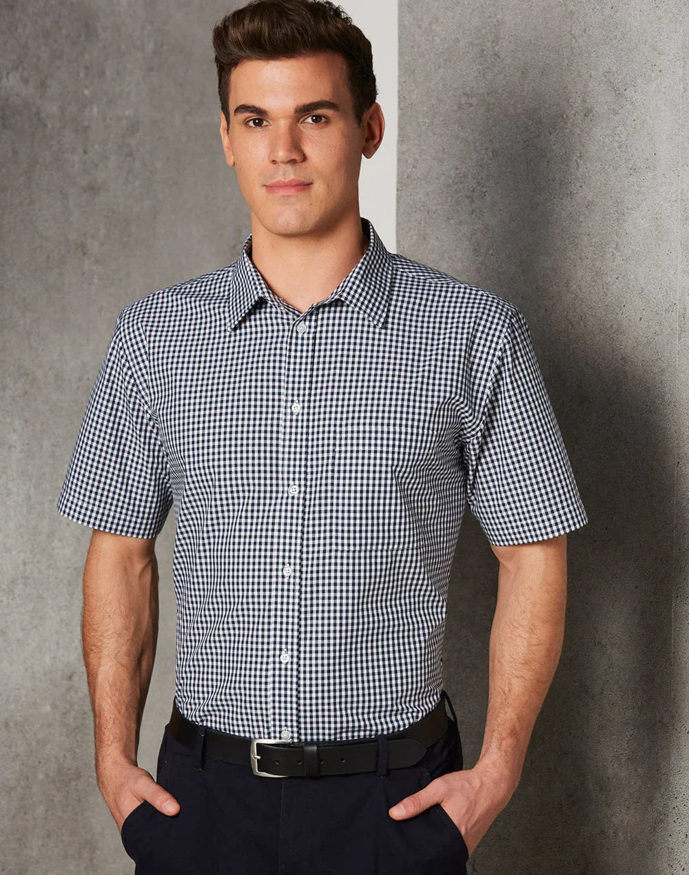 Mens Gingham Check Short Sleeve Shirt M7300S - PrintaPromo