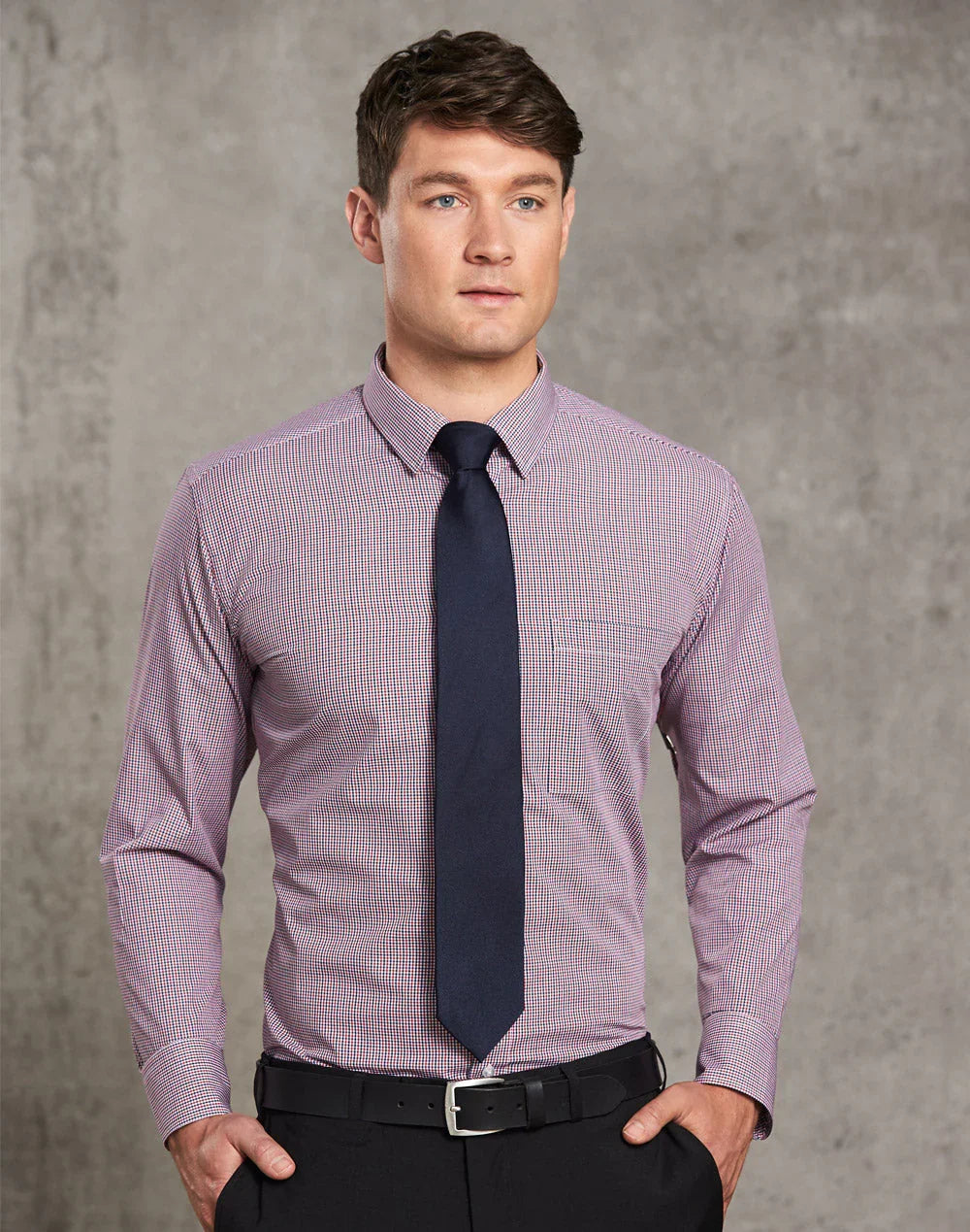 Mens Two Tone Mini Gingham Long Sleeve Shirt M7340L - PrintaPromo