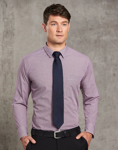 Mens Two Tone Mini Gingham Long Sleeve Shirt M7340L - PrintaPromo