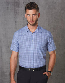 Mens Two Tone Mini Gingham Short Sleeve Shirt M7340S - PrintaPromo