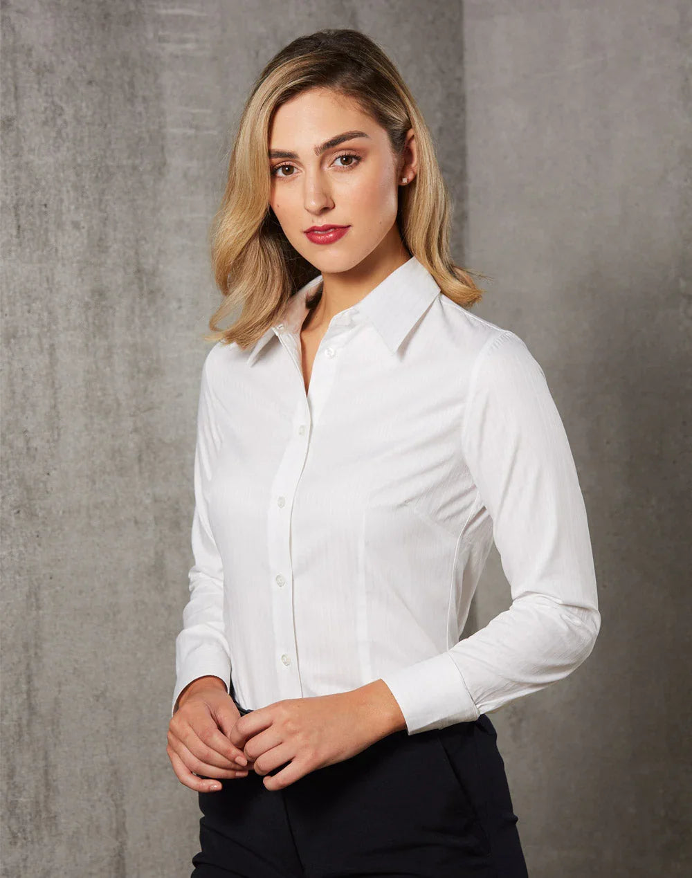 Ladies Self Stripe Long Sleeve Shirt M8100L - PrintaPromo