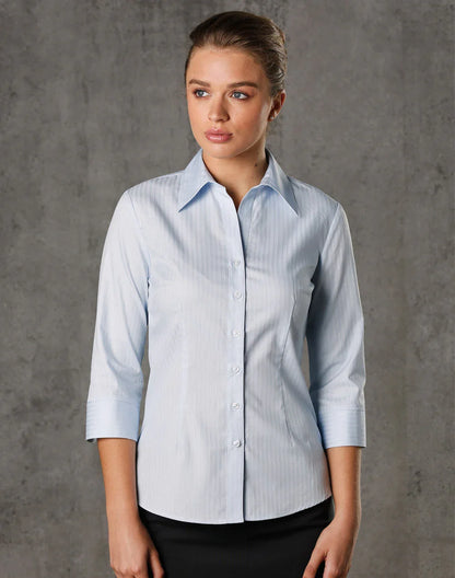 Ladies Self Stripe 3/4 Sleeve Shirt M8100Q - PrintaPromo