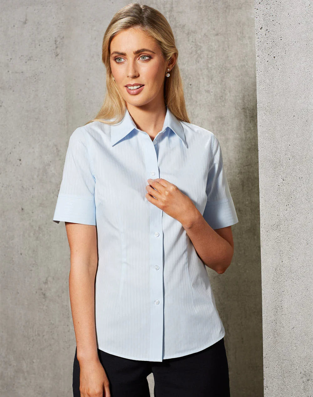 Ladies Self Stripe Short Sleeve Shirt M8100S - PrintaPromo
