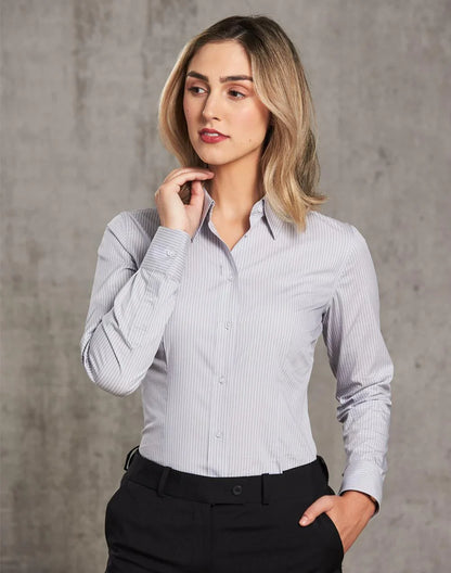 Ladies Ticking Stripe Long Sleeve Shirt M8200L - PrintaPromo