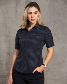 Ladies Pin Stripe Short Sleeve Shirt M8224 - PrintaPromo