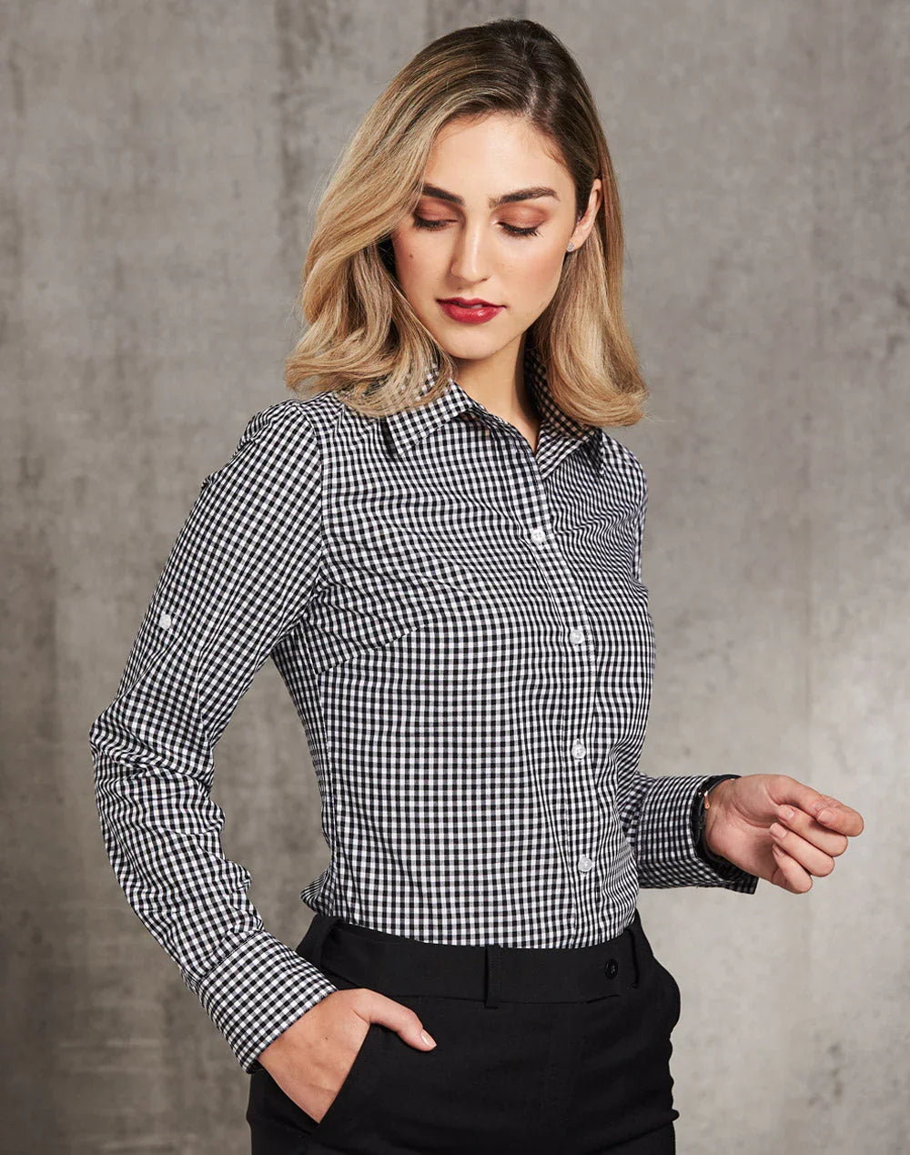 Ladies Gingham Check Long Sleeve Shirt M8300L - PrintaPromo