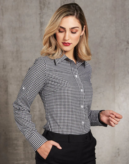 Ladies Gingham Check Long Sleeve Shirt M8300L - PrintaPromo
