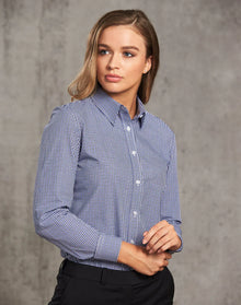 Ladies Two Tone Gingham Long Sleeve Shirt M8320L - PrintaPromo