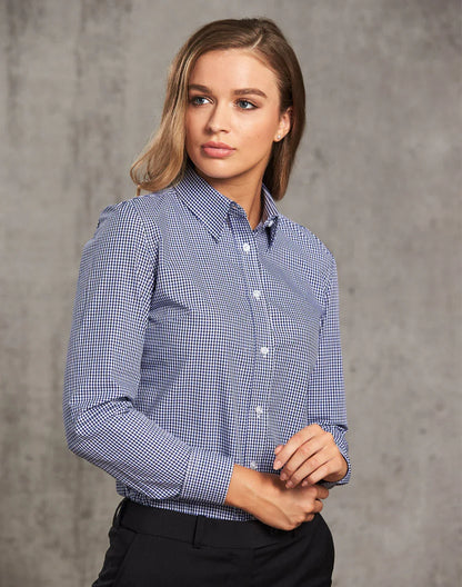 Ladies Two Tone Gingham Long Sleeve Shirt M8320L - PrintaPromo