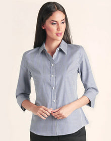 Ladies Two Tone Gingham 3/4 Sleeve Shirt M8320Q - PrintaPromo