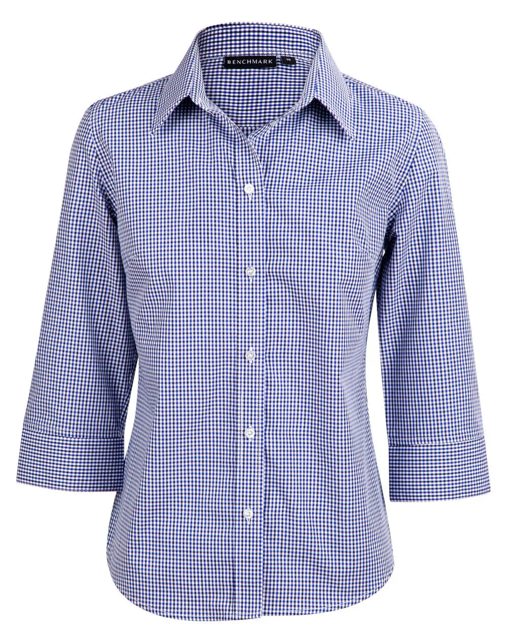 Ladies Two Tone Gingham 3/4 Sleeve Shirt M8320Q - PrintaPromo