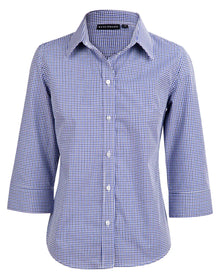 Ladies Two Tone Gingham 3/4 Sleeve Shirt M8320Q - PrintaPromo