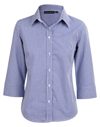 Ladies Two Tone Gingham 3/4 Sleeve Shirt M8320Q - PrintaPromo