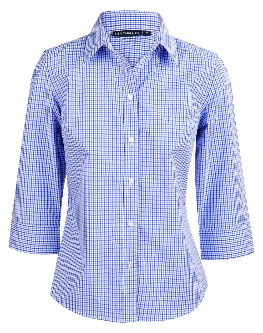 Ladies Two Tone Gingham 3/4 Sleeve Shirt M8320Q - PrintaPromo