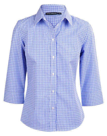 Ladies Two Tone Gingham 3/4 Sleeve Shirt M8320Q - PrintaPromo