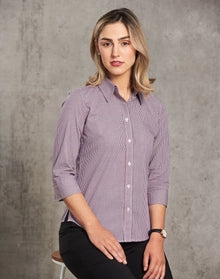Ladies Two Tone Mini Gingham 3/4 Sleeve Shirt M8340Q - PrintaPromo