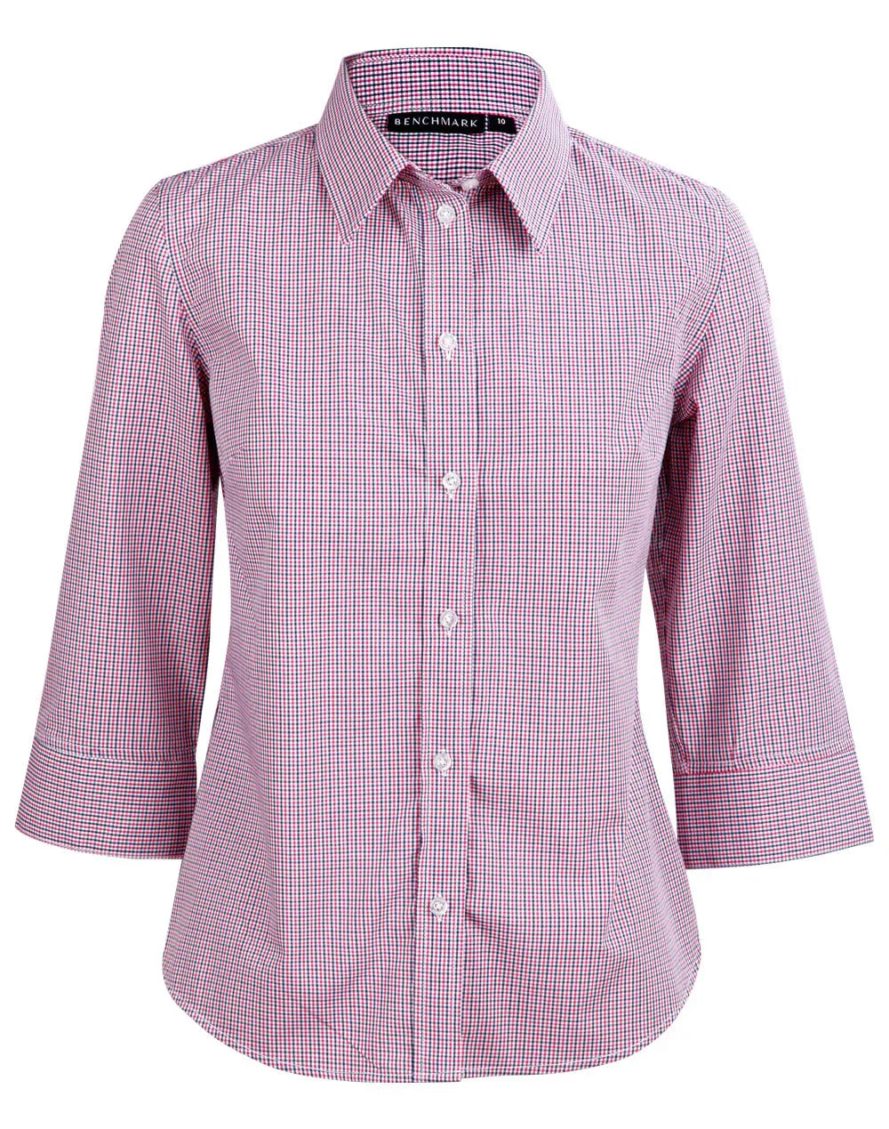 Ladies Two Tone Mini Gingham 3/4 Sleeve Shirt M8340Q - PrintaPromo