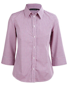 Ladies Two Tone Mini Gingham 3/4 Sleeve Shirt M8340Q - PrintaPromo