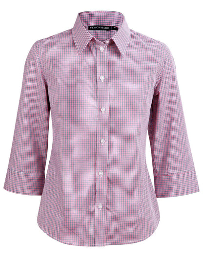 Ladies Two Tone Mini Gingham 3/4 Sleeve Shirt M8340Q - PrintaPromo