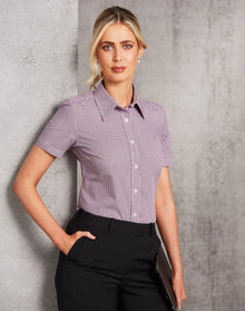 Ladies Two Tone Mini Gingham Short Sleeve Shirt M8340S - PrintaPromo