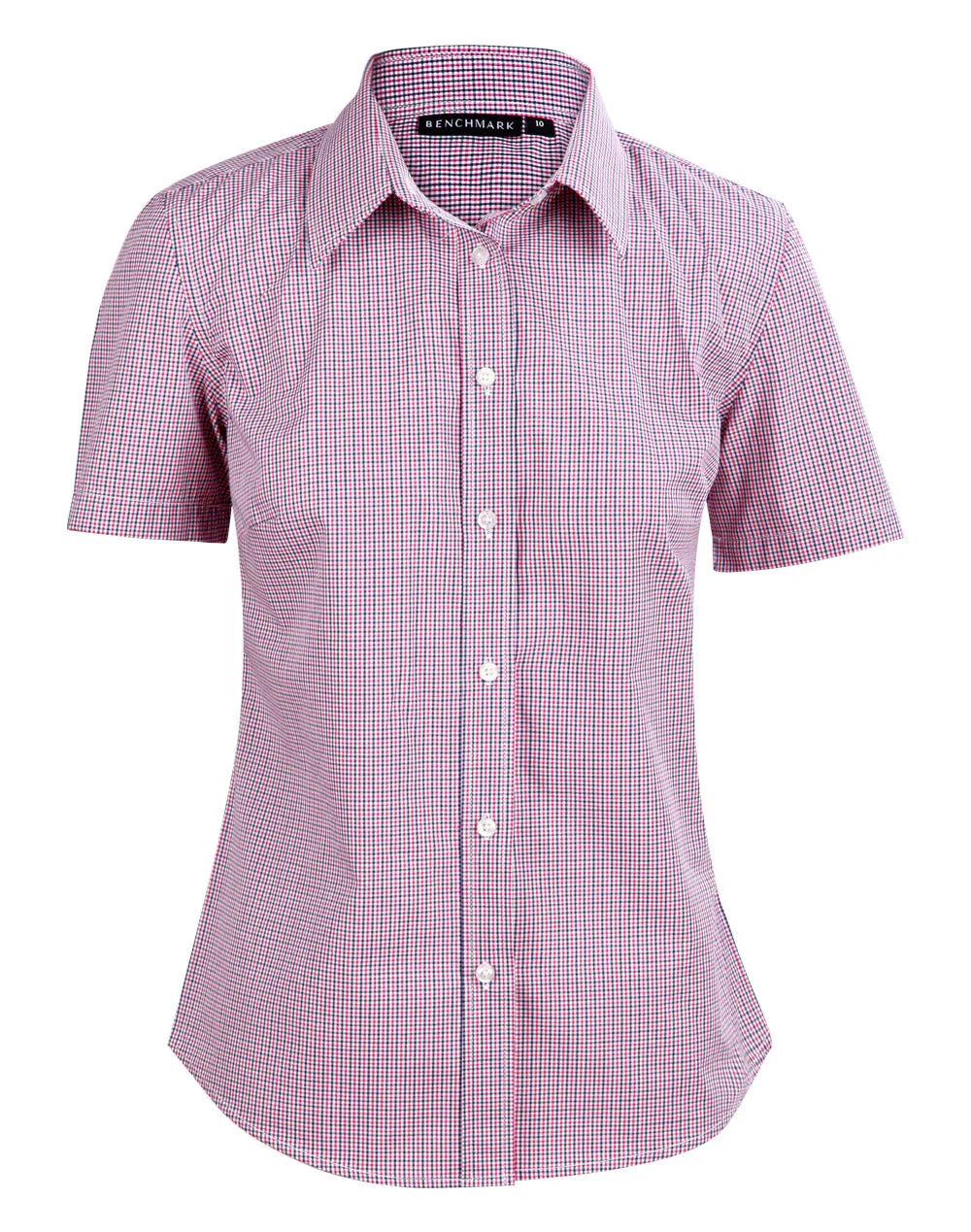Ladies Two Tone Mini Gingham Short Sleeve Shirt M8340S - PrintaPromo