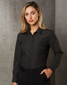 Ladies Jacquard Stretch Long Sleeve Ascot Shirt. M8400L - PrintaPromo