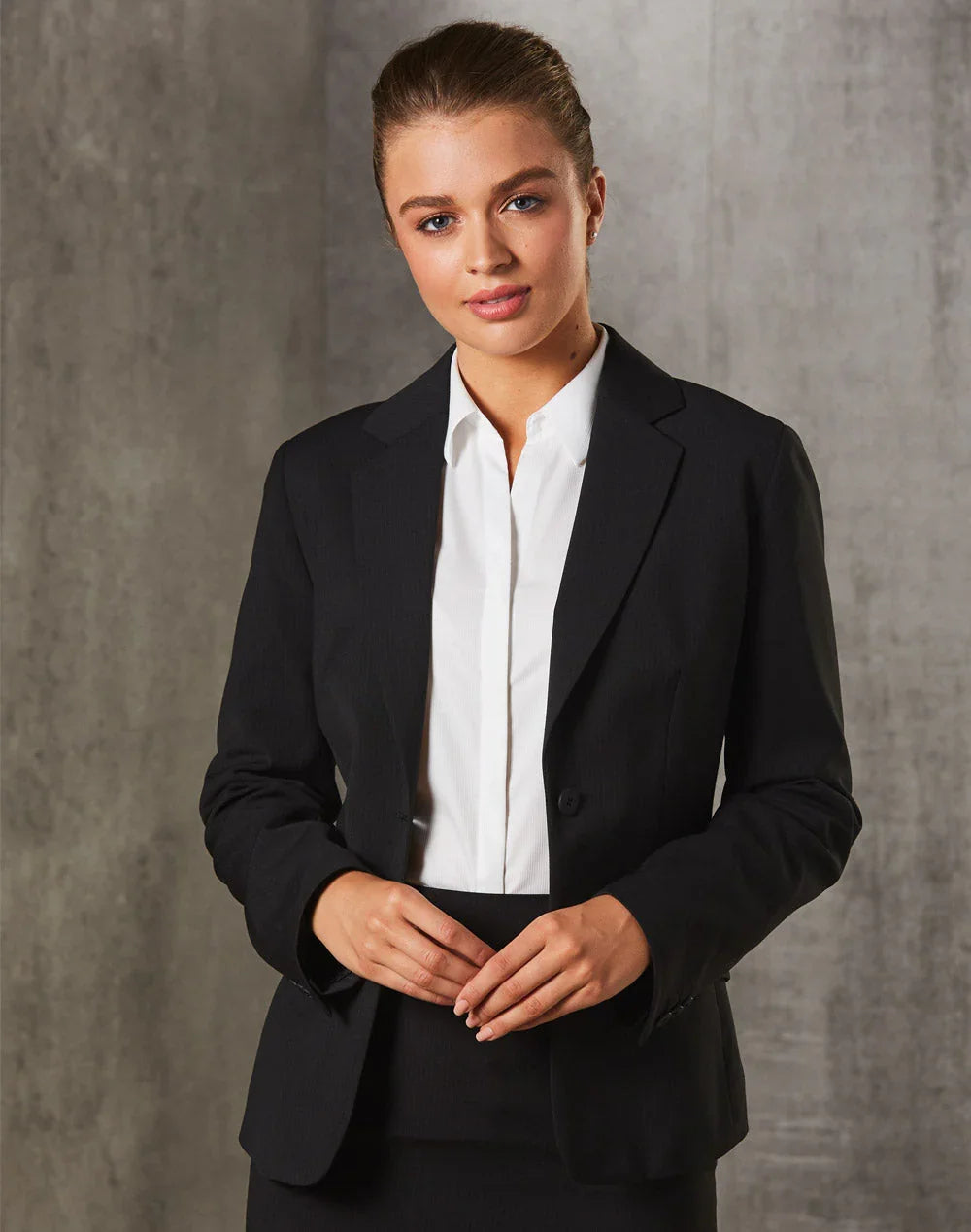 Ladies Poly/Viscose Stretch Stripe One Button Cropped Jacket M9208 - PrintaPromo