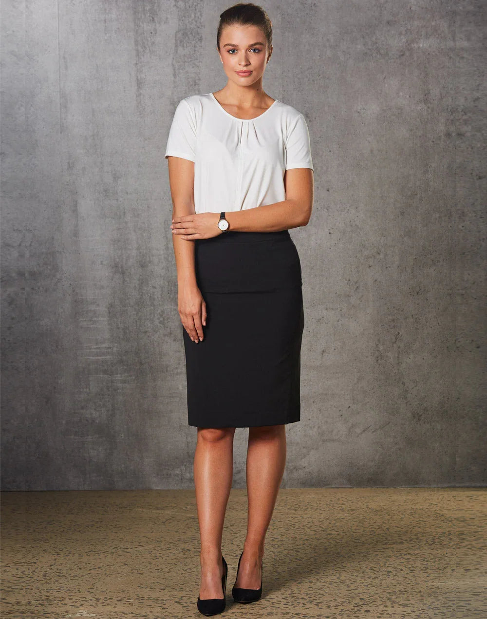 Ladies Poly/Viscose Stretch Stripe Mid Length Lined Pencil Skirt M9472 - PrintaPromo