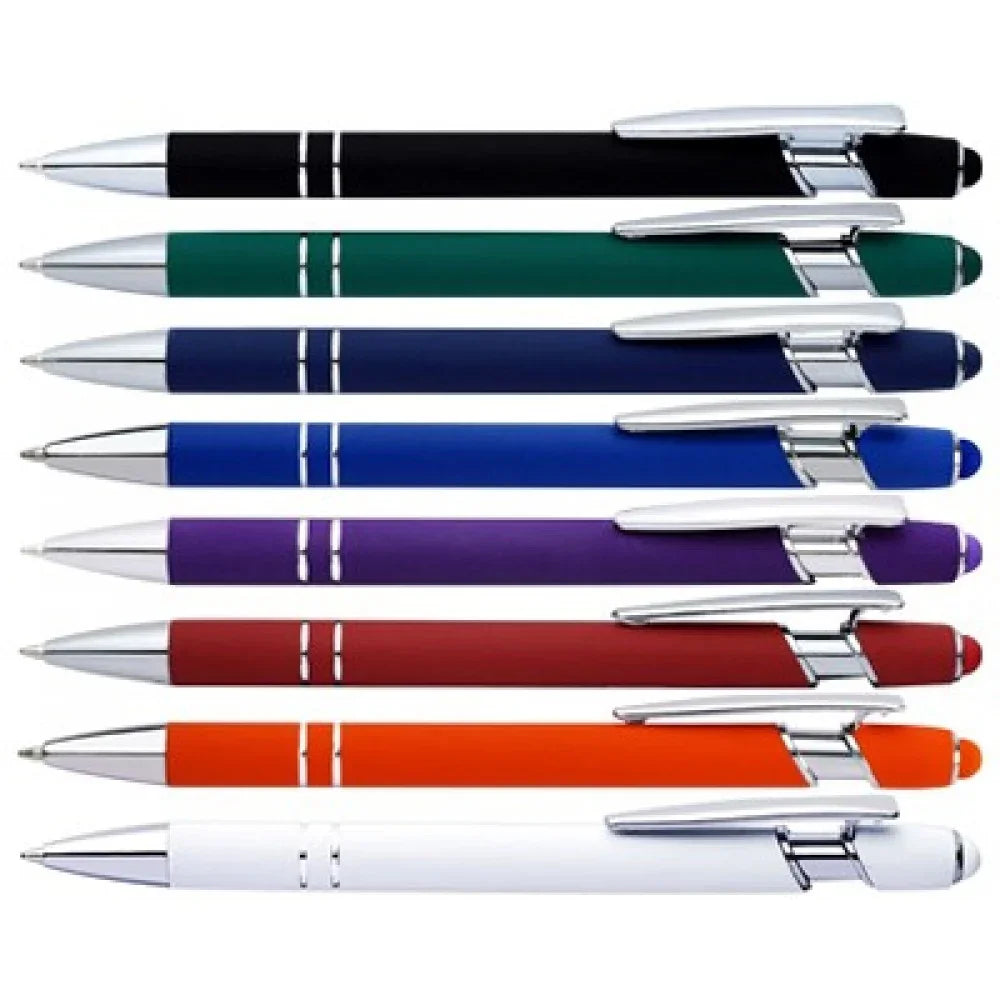 Grid Metal Stylus Rubber Pens - PrintaPromo
