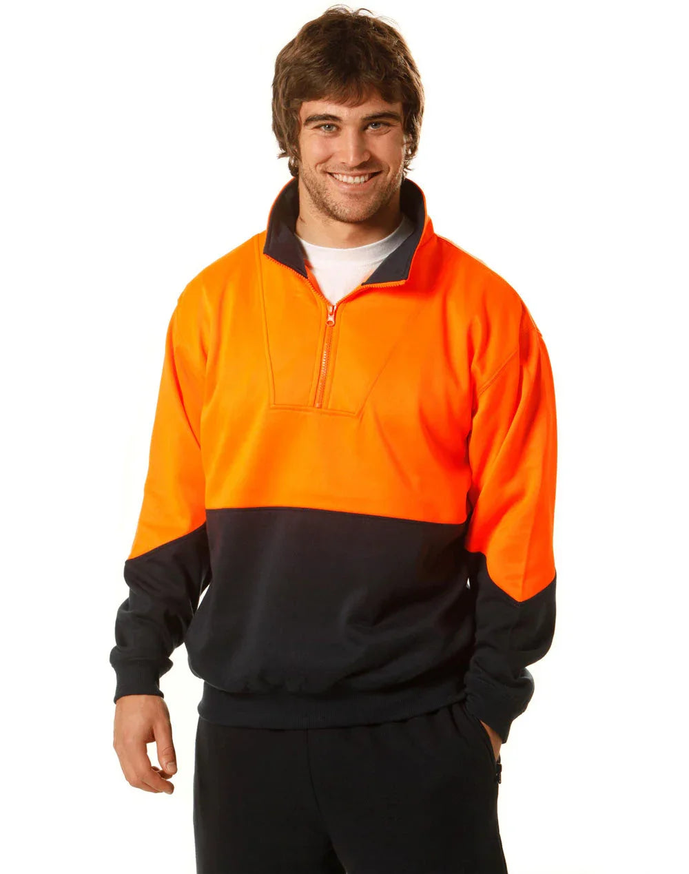 Mens High Visibility Long Sleeve Fleecy Sweat With Collar SW13A - PrintaPromo