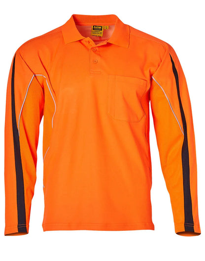 Mens TrueDry® Hi-Vis Long Sleeve Polo with Reflective Piping SW33A - PrintaPromo